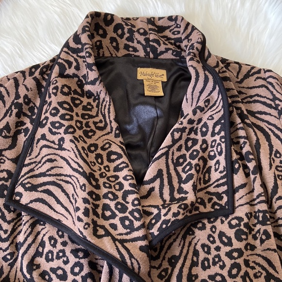 MIDNIGHT VELVET Womens Black Brown Leopard Hi-Low Open Draped Sweater Jacket SZM - Picture 3 of 9